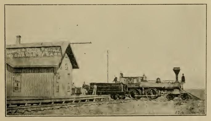 Railway station and A&p Locomotive at Vinita - 1877